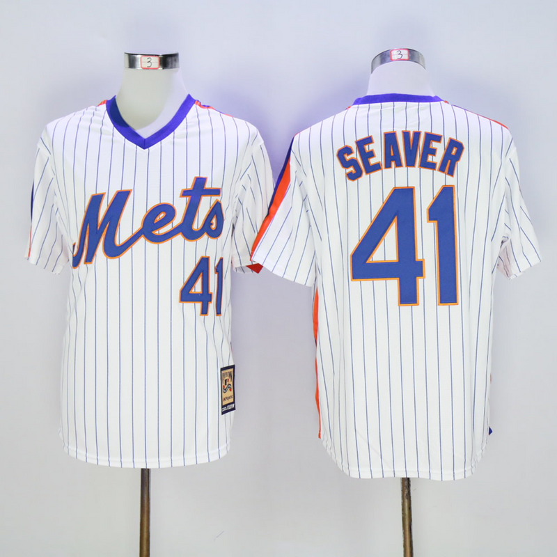 Men New York Mets #41 Seaver White Stripe Throwback Game MLB Jerseys->->MLB Jersey